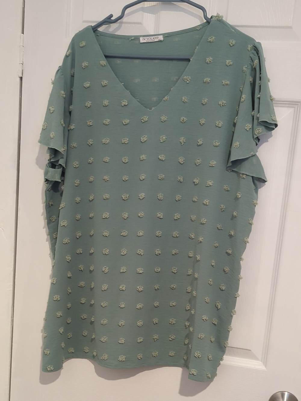 V-Neck Textured Dot Midi Top — Sage Green